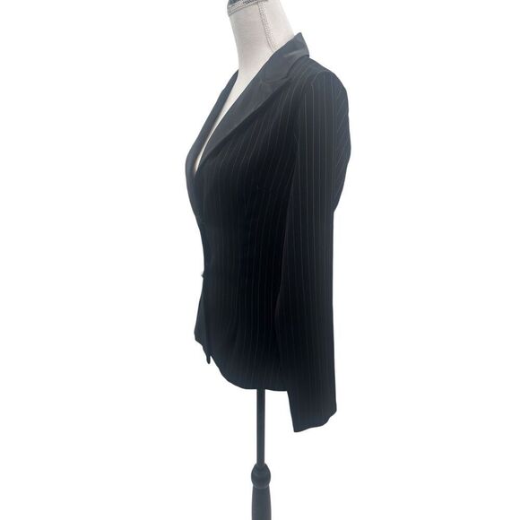 Frederick of Hollywood  Vintage Black Pinstripe Blazer with Satin Lapel and Pear - Picture 7 of 12